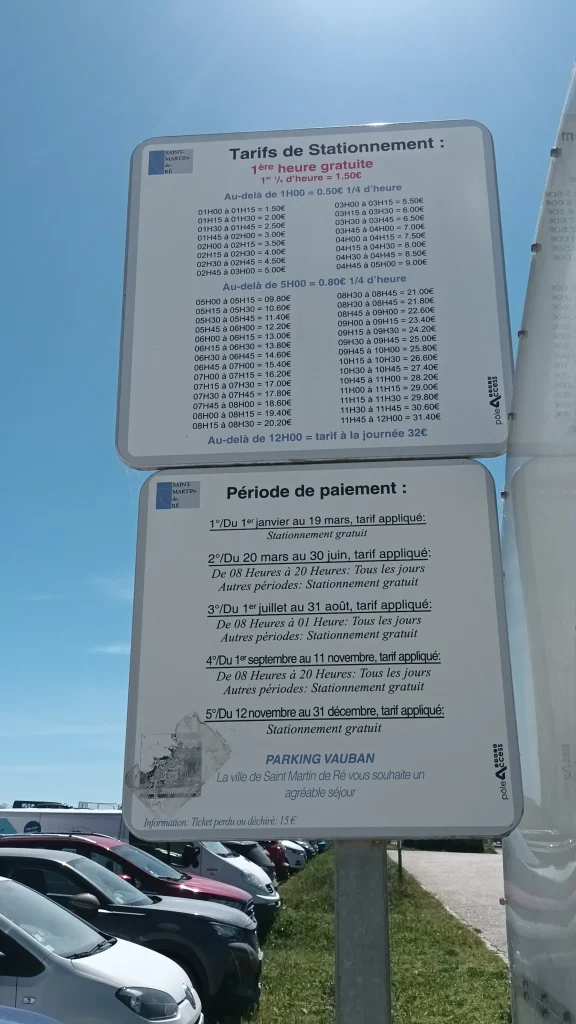 Tarifs du parking Vauban à Saint-Martin-de-Ré